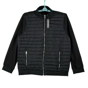 TAHARI Men's Quilted Mix Zip-Up Mock Neck Black Jacket Size XL‎ NWT $98.00